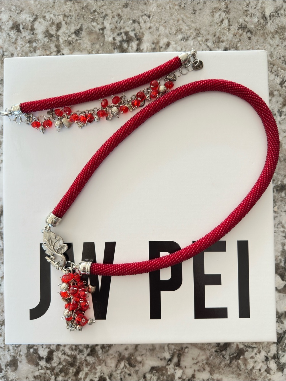 Red bead crochet extra long necklace/bracelet crochet rope jewelry
